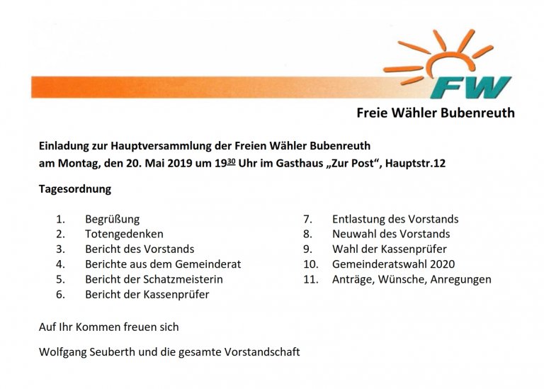 Hauptversammlung der Freien Wähler Bubenreuth