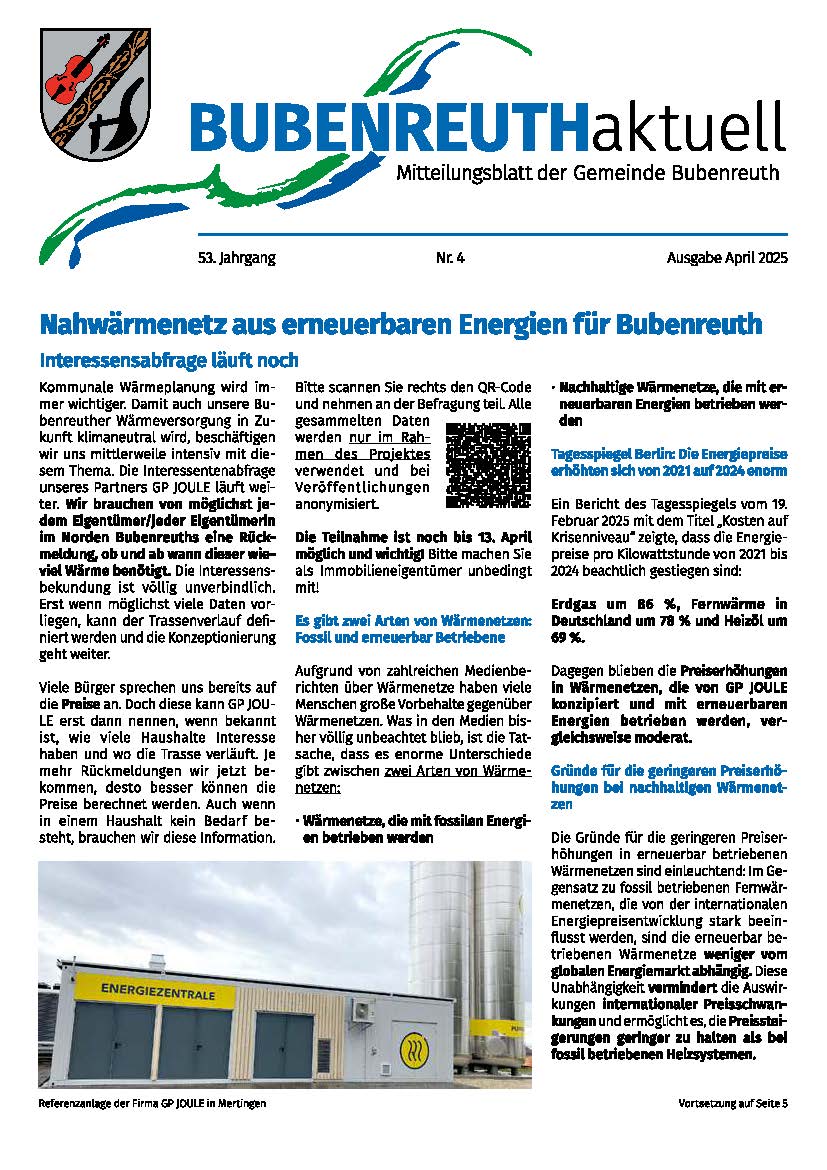 BUBENREUTH aktuell April 2025 Titel