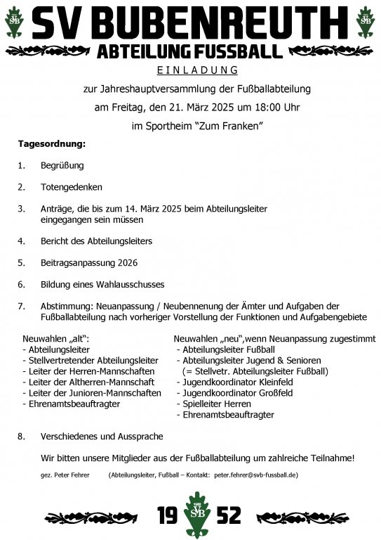 SVB Jahreshauptversammlung Abteilung Fußball