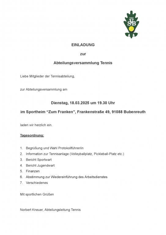 SVB - Abteilungsversammlung Tennis 2025