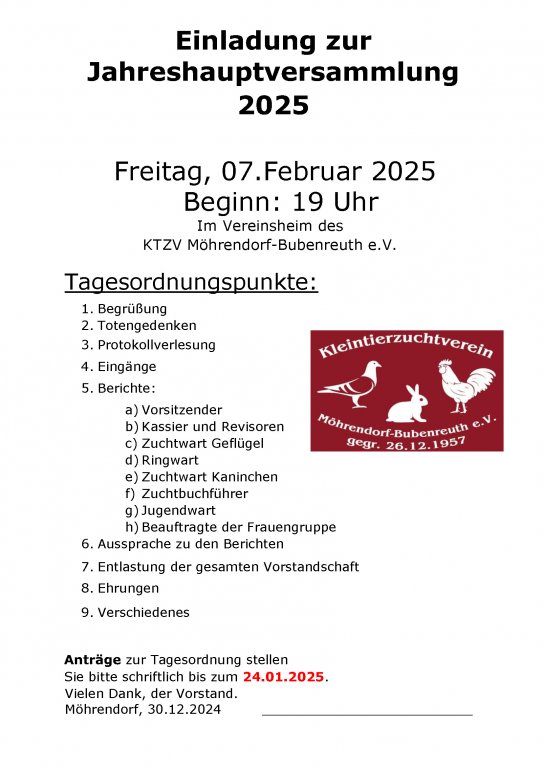 Jahreshauptversammlung 2025 Kleintierzuchtverein